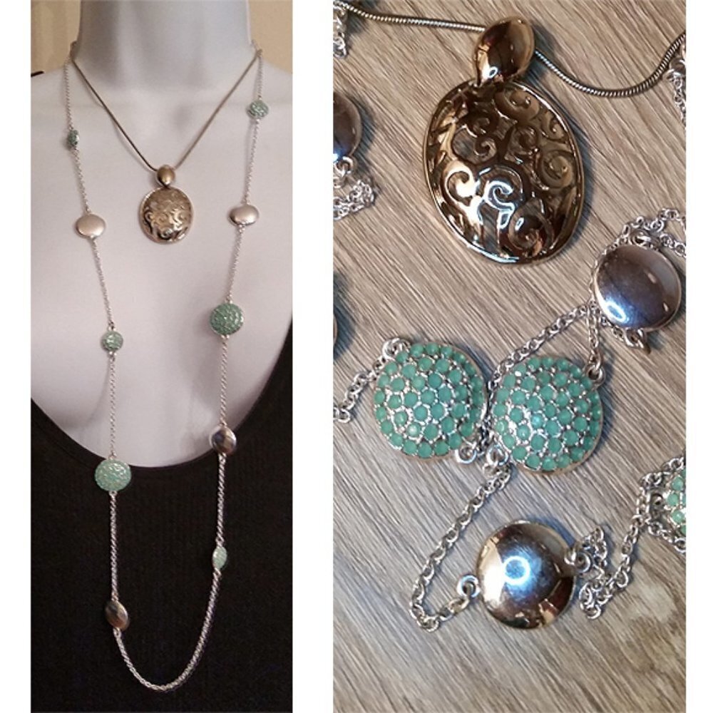𝅺Curated bundle trendy layered look necklaces lot 2 Liz Claiborne and More.